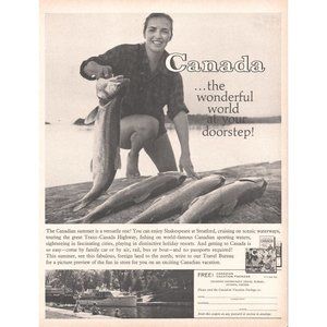 1960 Canada Vacation Travel Vintage Print Ad Great Lakes Fishing Stratford Art